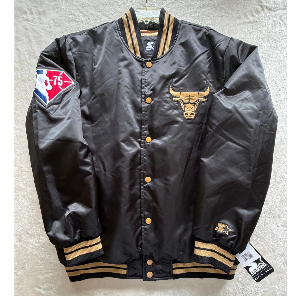 Starter Black Gold NBA 75th Anniversary Bulls Varsity Jacket Mens XL NWT